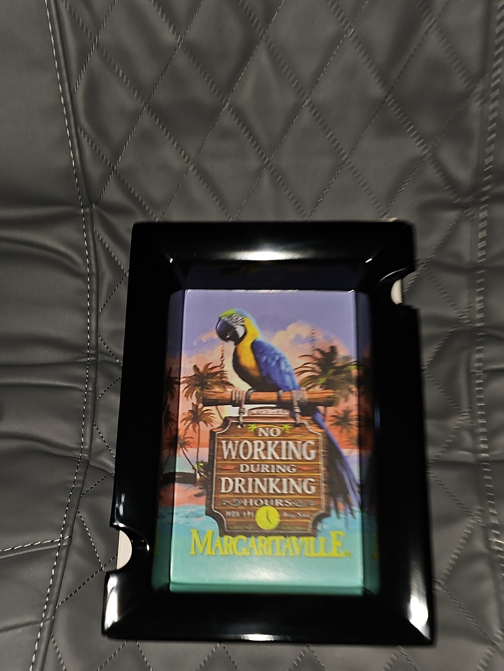 Margaritaville Black Frame Parrot Ashtray with Blue & Yellow Artwork